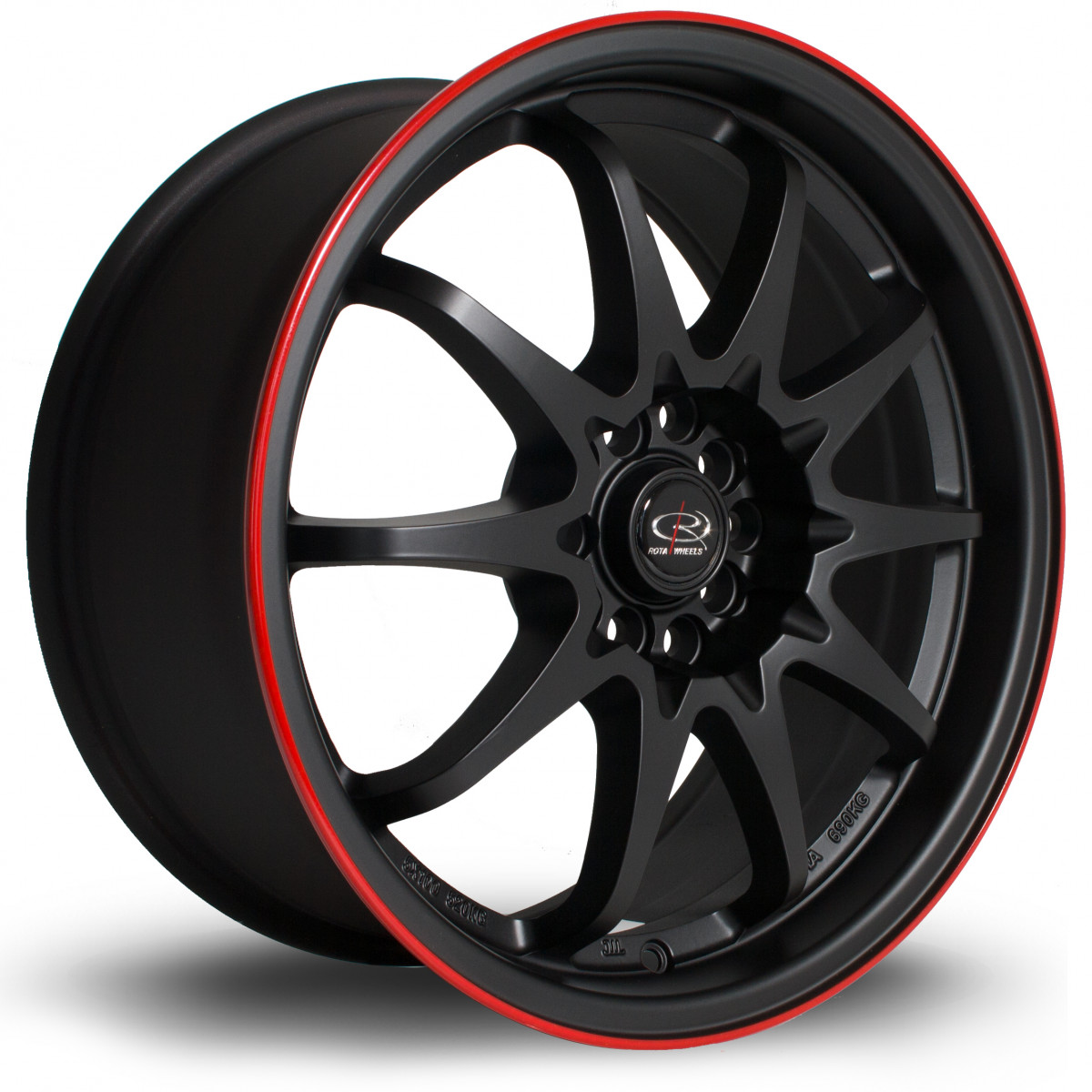 Fight 17x8 5x114 ET48 Flat Black with Red Lip